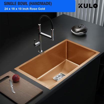 RoseGold Handmade Single Bowl Premium Stainless Steel Kitchen Sink (24x 18 x 10 Inches) - by Kulo™