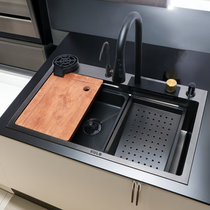 Handmade Premium Nano Kitchen Sink with Integrated Waterfall, Pull-Out & RO Faucet (30 x 18 x 9 Inches) - by Kulo ™