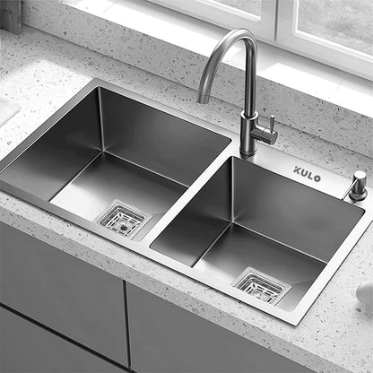 Handmade Double Bowl Premium Stainless Steel Kitchen Sink (32 x 18 x 10 Inches) with tap hole - by Kulo™