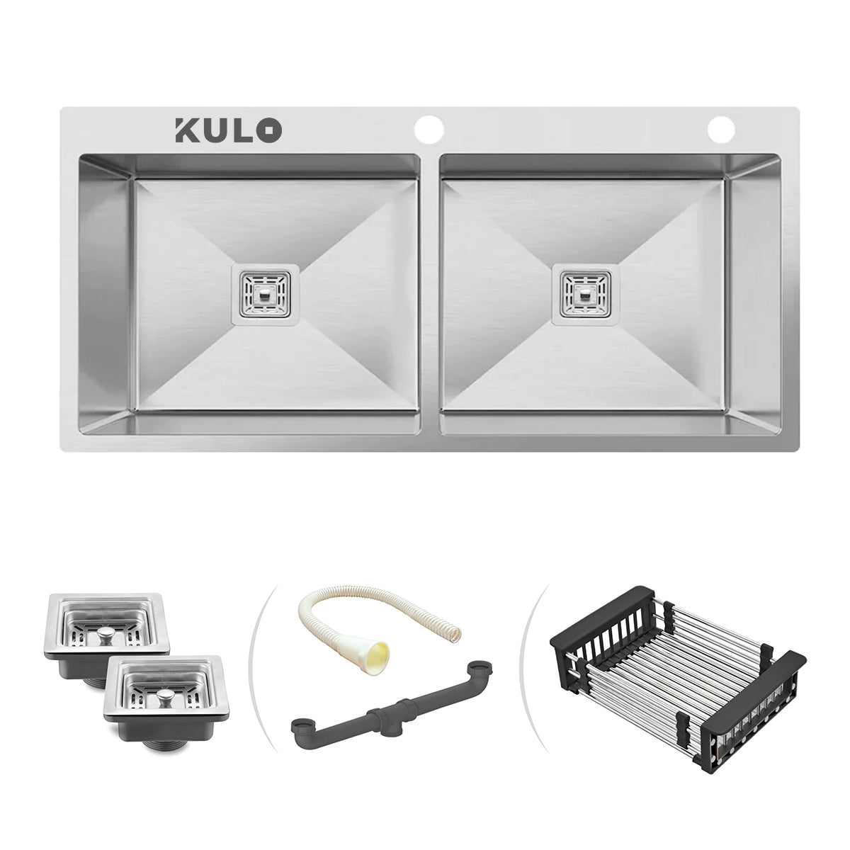 Handmade Double Bowl Premium Stainless Steel Kitchen Sink (37 x 18 x 10 Inches) with tap hole - by Kulo™