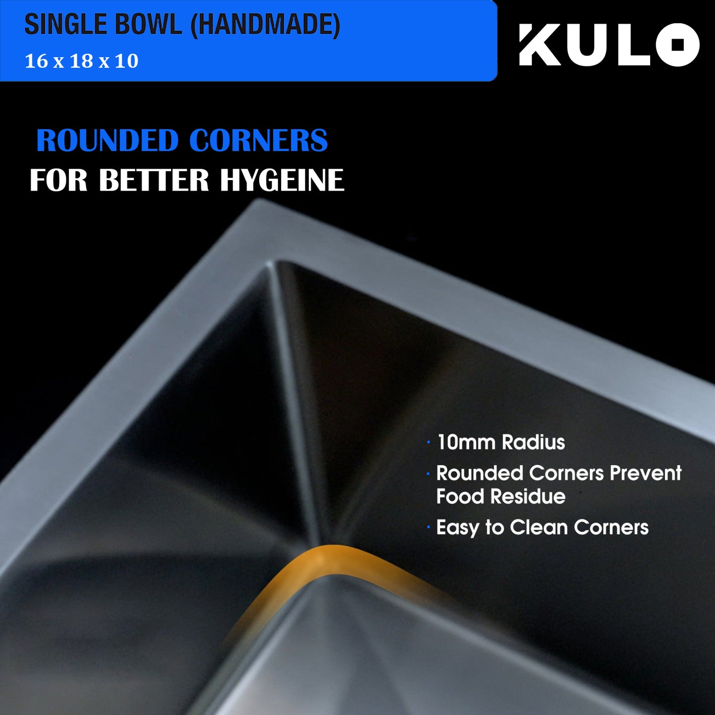 Handmade Single Bowl Premium Stainless Steel Kitchen Sink (16 x 18 x 10 Inches) - by Kulo™