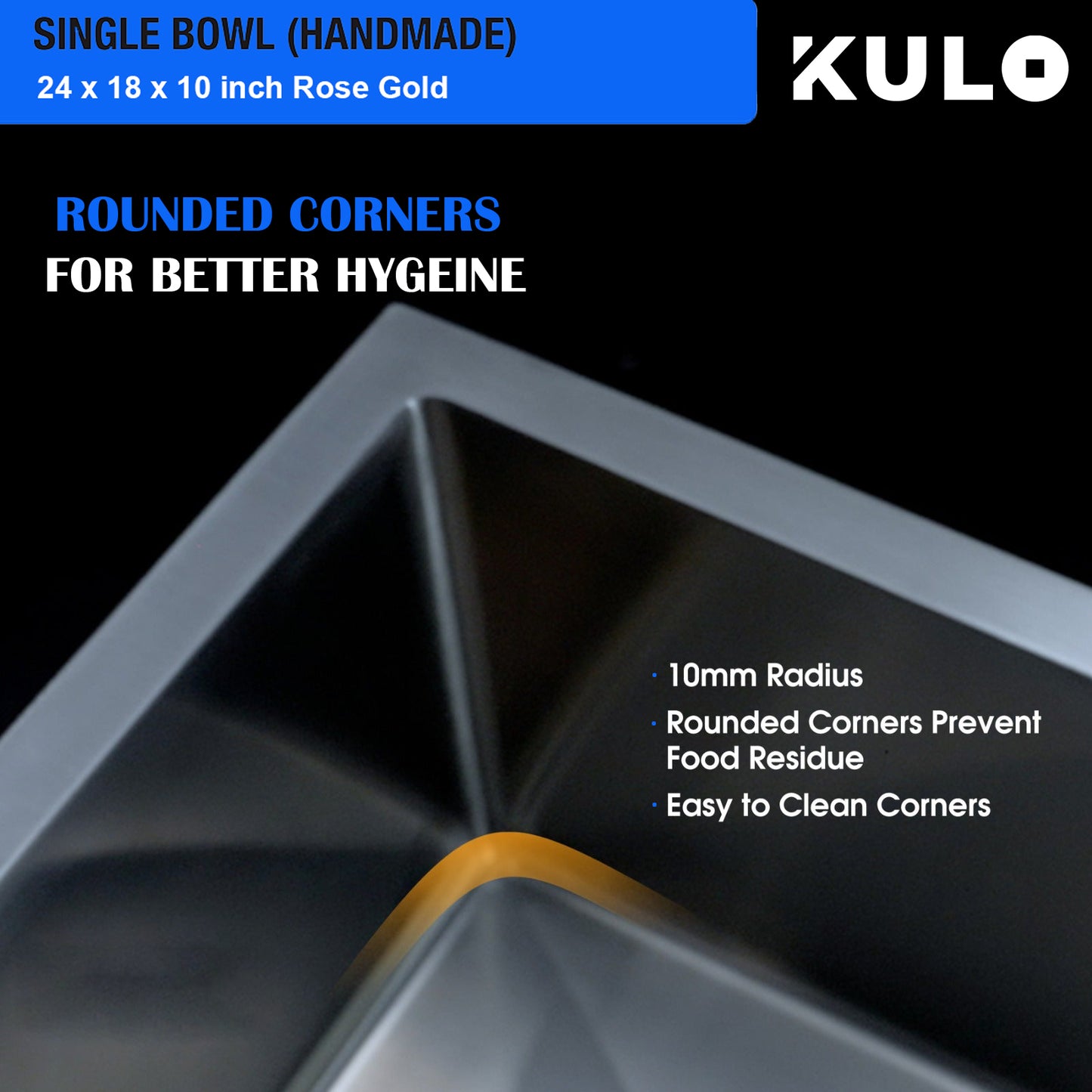 RoseGold Handmade Single Bowl Premium Stainless Steel Kitchen Sink (24x 18 x 10 Inches) - by Kulo™