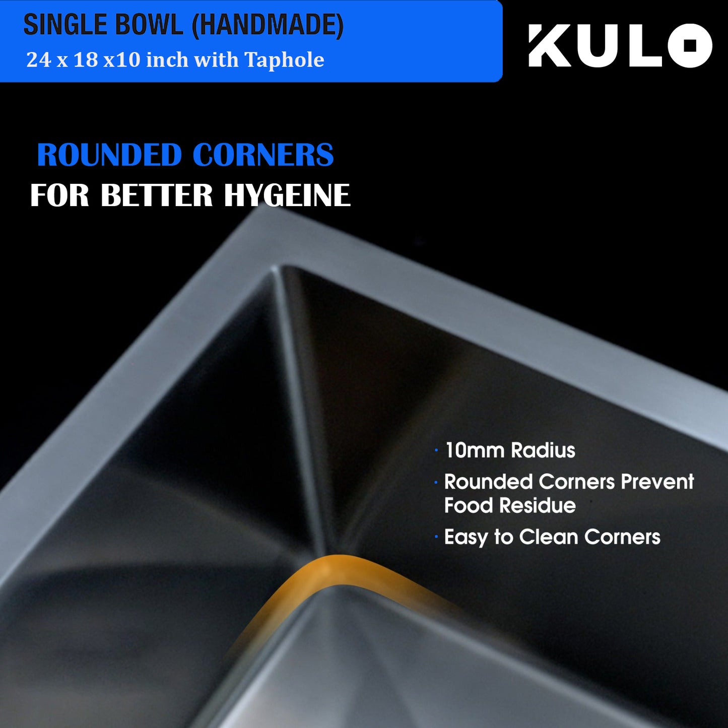 Handmade Single Bowl 304-Grade Kitchen Sink (24 x 18 x 10 Inches) With Tap Hole - by Kulo™