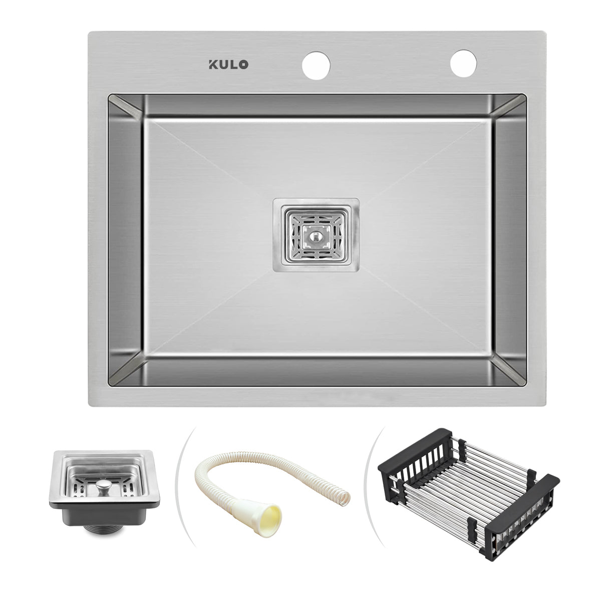 Handmade Single Bowl Premium Stainless Steel Kitchen Sink (24 x 18 x 10 Inches) with tap hole - by Kulo™